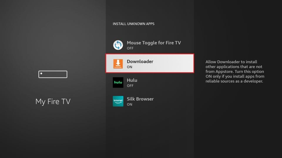 Exemple de recherche de l'application Downloader sur FireStick